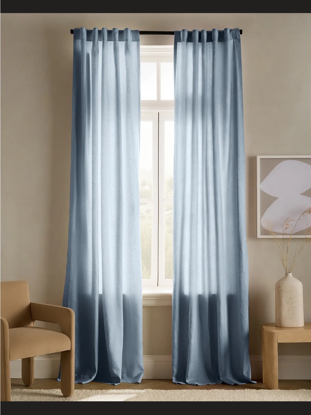 Quince European Linen Curtain Single Panel 48x96 - Chambray